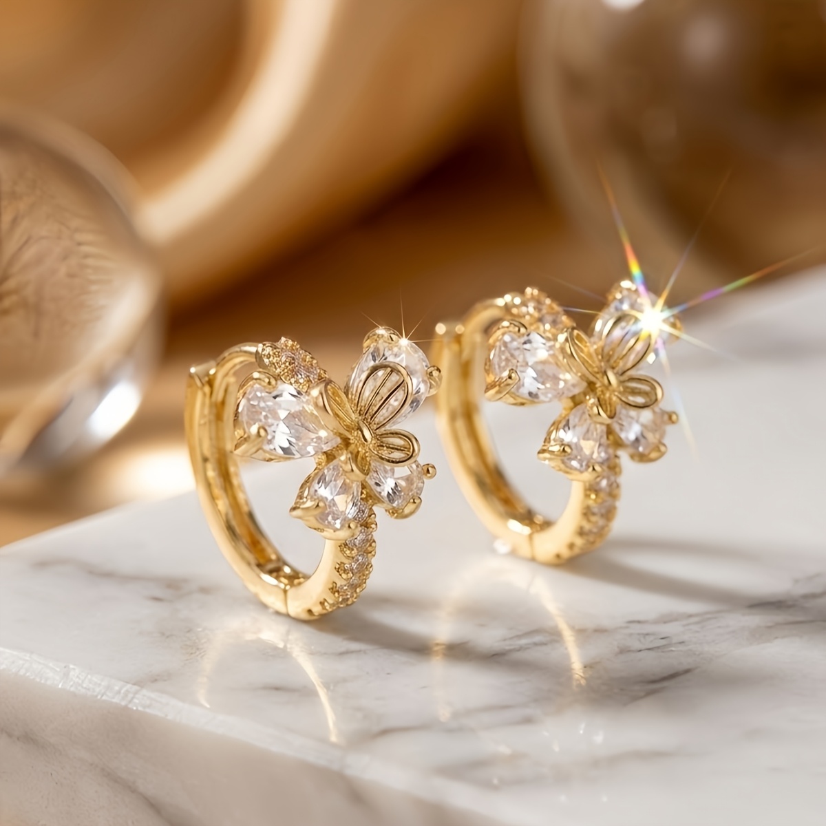 Elegant Double-Layered Butterfly Copper Hoop Earrings, Luxurious